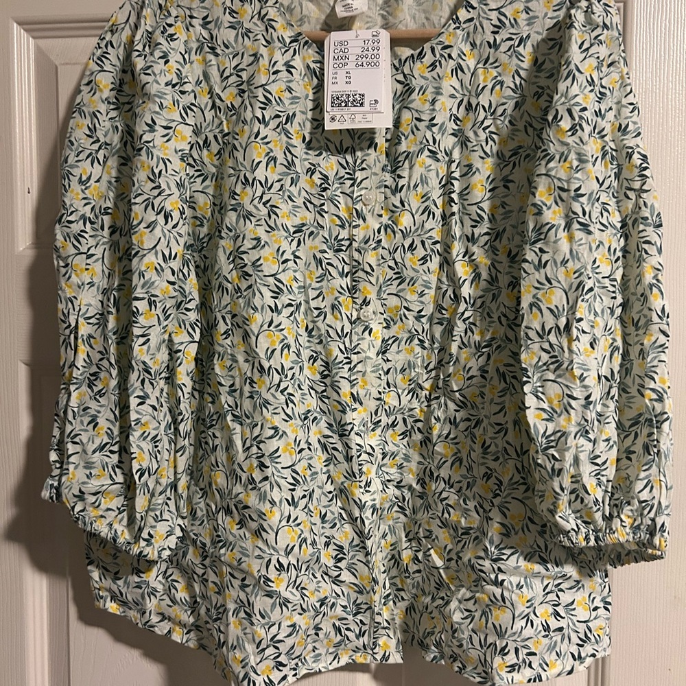 H&M Green and Yellow Floral Blouse